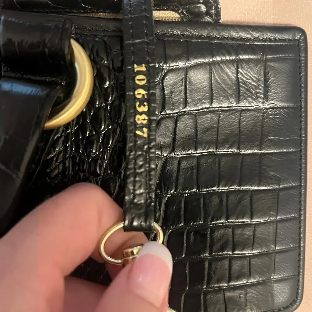 Brahmin Mini Asher Black Melbourne Croc Embossed Leather Satchel Crossbody